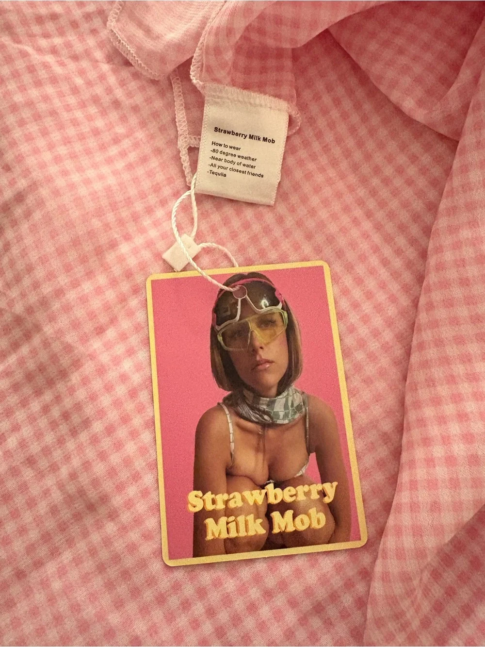 Strawberry Milk Mob Pink Gingham Sarong Cover Up Bandana